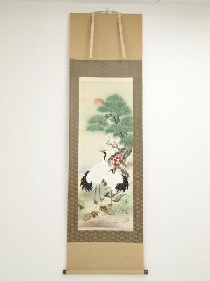 JAPANESE HANGING SCROLL / HAND PAINTED / CRANE & TURTLE 